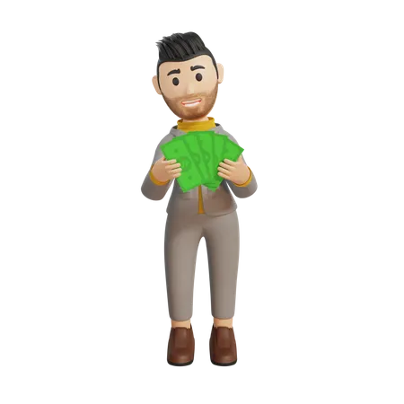 Businessman holding money in hand 3D Illustration