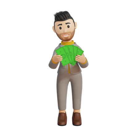 Businessman holding money in hand  3D Illustration