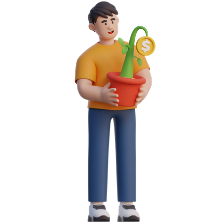 Businessman Holding Money Plant  3D Icon