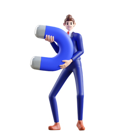 Businessman holding passive income magnet  3D Illustration