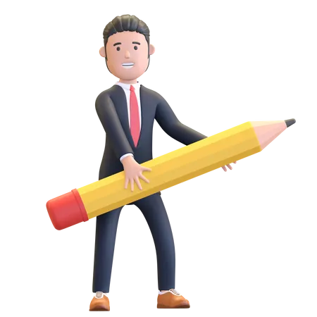 Businessman holding pencil  3D Illustration