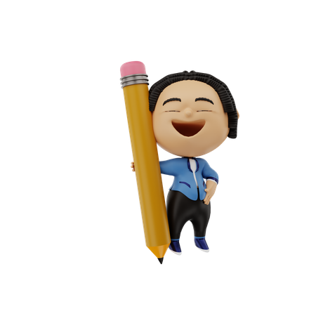 Businessman holding pencil  3D Illustration