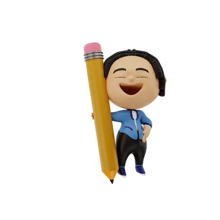 Businessman holding pencil  3D Illustration