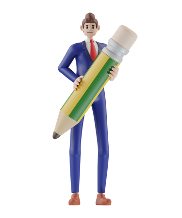 Businessman holding pencil  3D Illustration