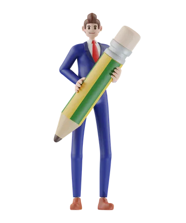 Businessman holding pencil  3D Illustration