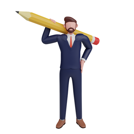 Businessman holding pencil 3D Illustration