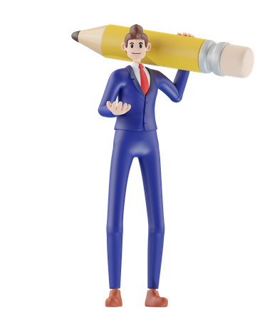 Businessman holding pencil and presenting  3D Illustration