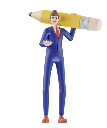 Businessman holding pencil and presenting  3D Illustration