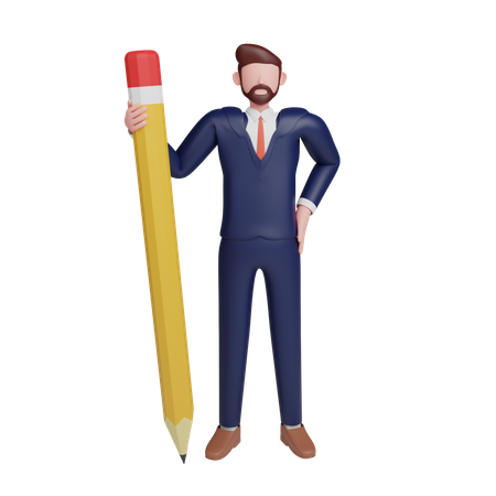Businessman holding pencil in office uniform 3D Illustration