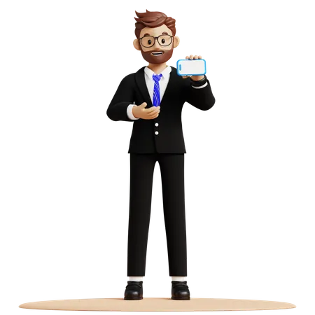 Businessman Holding Phone  3D Illustration