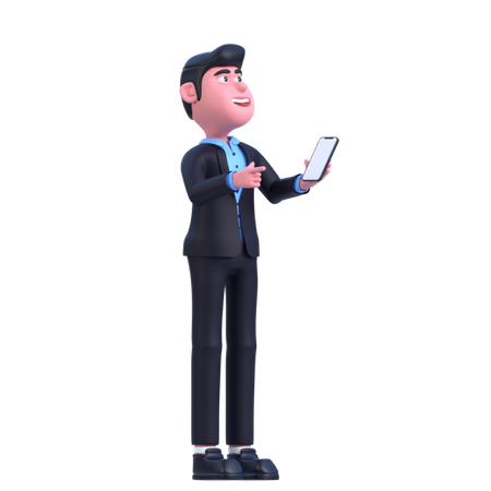Businessman Holding Phone  3D Illustration