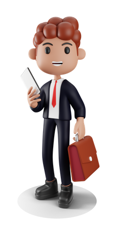 Businessman holding phone and briefcase  3D Illustration