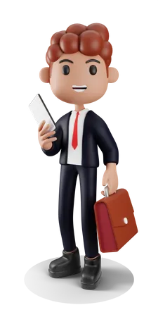 Businessman holding phone and briefcase  3D Illustration