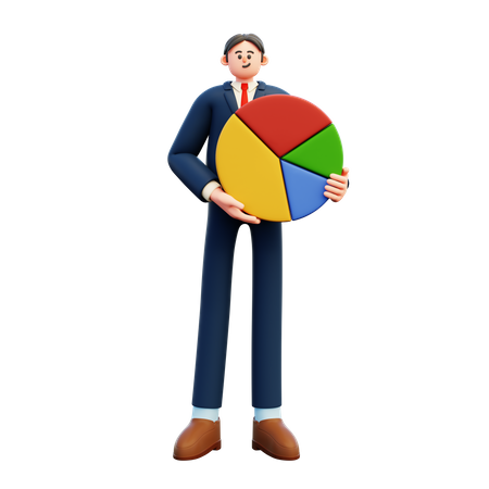 Businessman Holding Pie Chart  3D Illustration