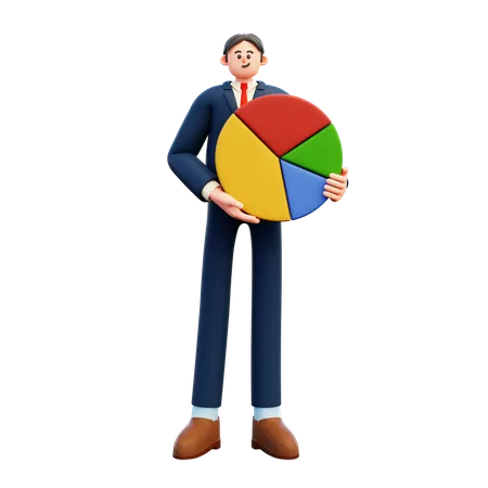 Businessman Holding Pie Chart  3D Illustration