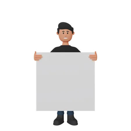 Businessman holding placard  3D Illustration