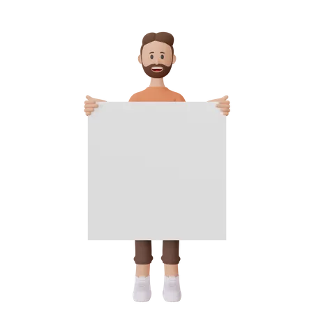 Businessman holding placard  3D Illustration