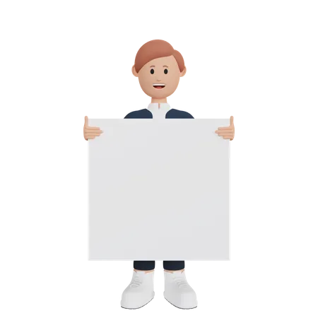 Businessman holding placard  3D Illustration