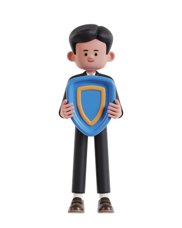 Businessman holding protection shield  3D Icon