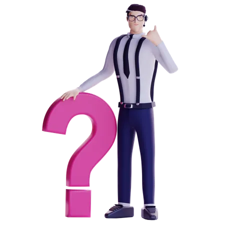 3 D Illustration Of Business Man Holding Question Mark 3D Illustration