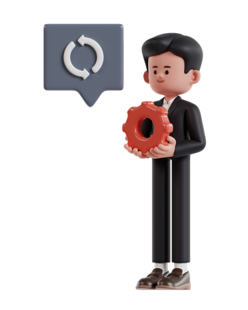 Businessman Holding Red Gear Managing Business  3D Illustration