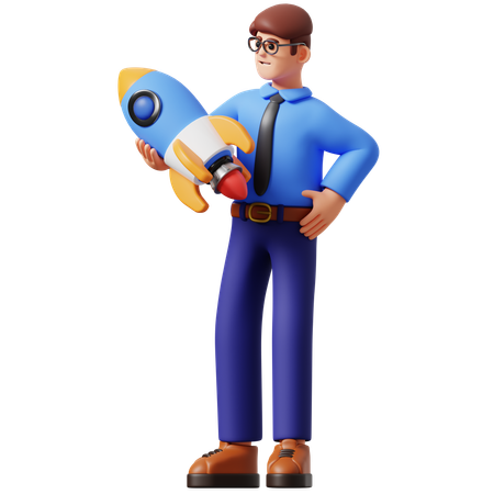 Businessman Holding Rocket  3D Icon