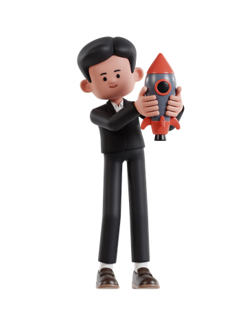 Businessman Holding Rocket For Business Start Up  3D Illustration
