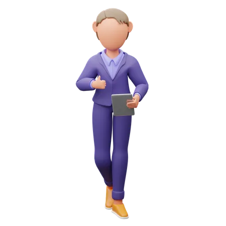 Businessman Holding Tablet  3D Illustration