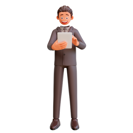 Businessman holding tablet device 3D Illustration