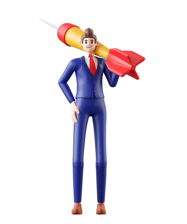 Businessman holding target point dart  3D Illustration