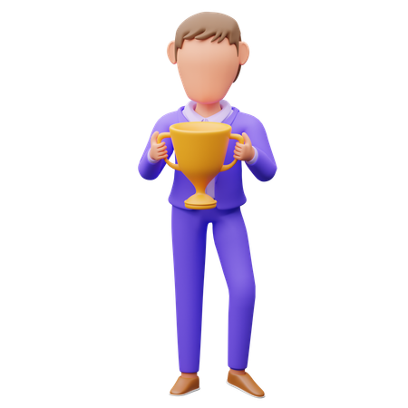 Businessman Holding Trophy  3D Icon