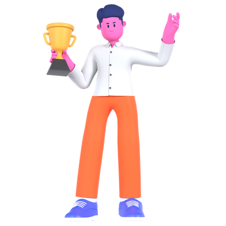Businessman Holding Trophy  3D Icon