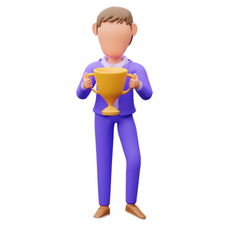 Businessman Holding Trophy  3D Illustration