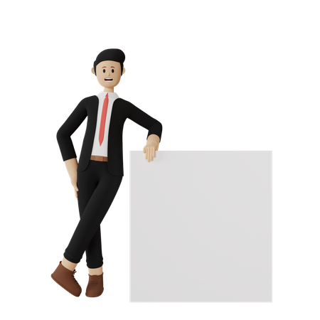 Businessman holding white blank board  3D Illustration