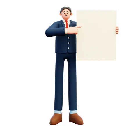 Businessman holding white blank board  3D Illustration