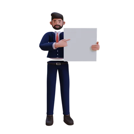 Businessman holding white blank board  3D Illustration