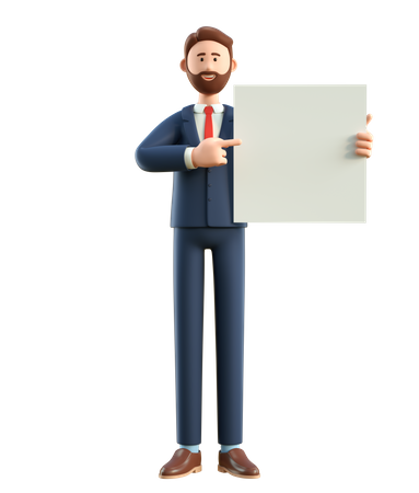 Businessman holding white blank board  3D Illustration