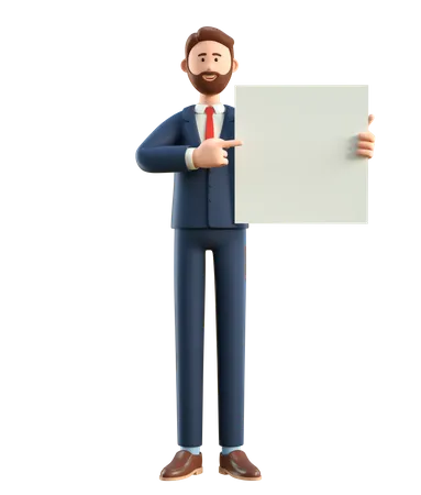 Businessman holding white blank board  3D Illustration