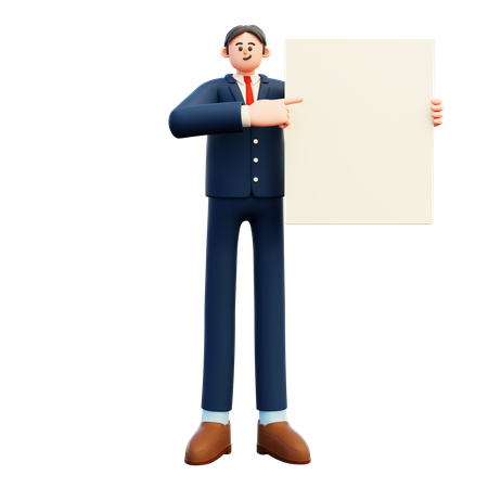 Businessman holding white blank board  3D Illustration