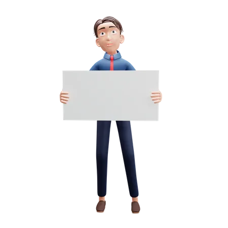 Businessman holding whiteboard  3D Illustration