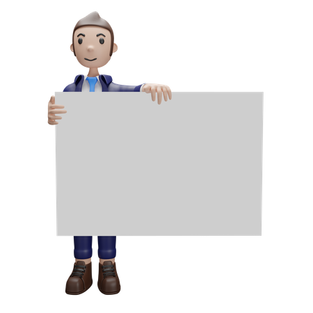 Businessman holding whiteboard  3D Illustration