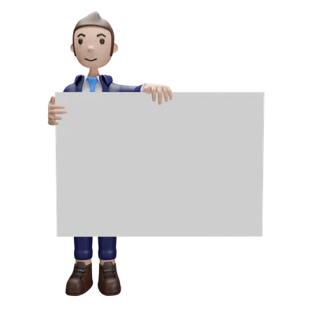 Businessman holding whiteboard  3D Illustration