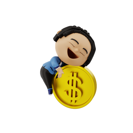 Businessman hugging a Coin  3D Illustration