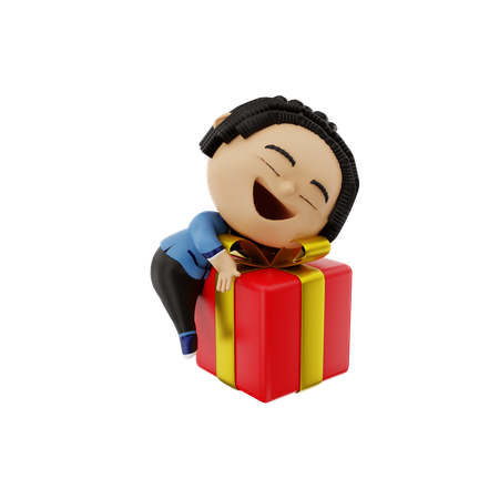 Businessman hugging a gift box  3D Illustration