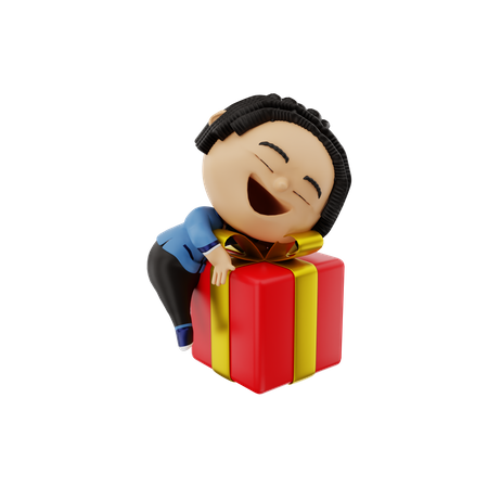 Businessman hugging a gift box 3D Illustration