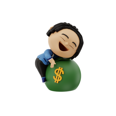 Businessman hugging a money bag 3D Illustration