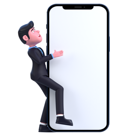 Businessman Hugging Phone 3D Illustration