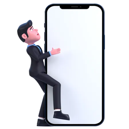 Businessman Hugging Phone  3D Illustration