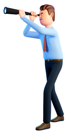Businessman in blue shirt and tie looks to the future  3D Icon