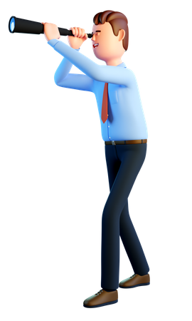 Businessman in blue shirt and tie looks to the future  3D Illustration